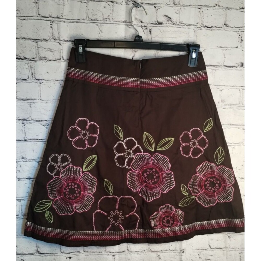 Heart Soul Skirt Woman's Size 5 Embroidered Brown Pink Floral Cotton - Picture 6 of 9